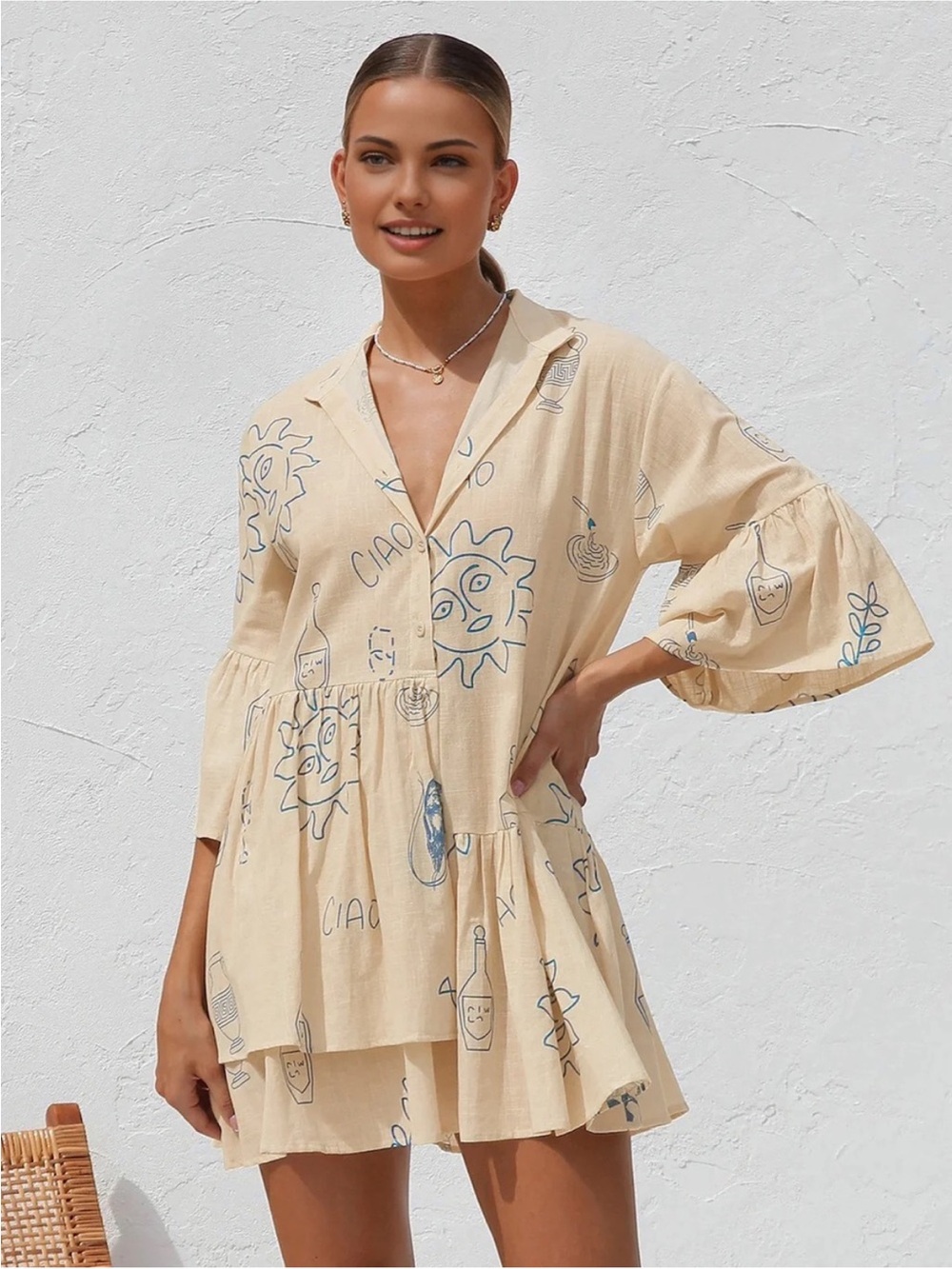 Commense Beige Sun-Print Oversized Dress - Picture 4 of 5